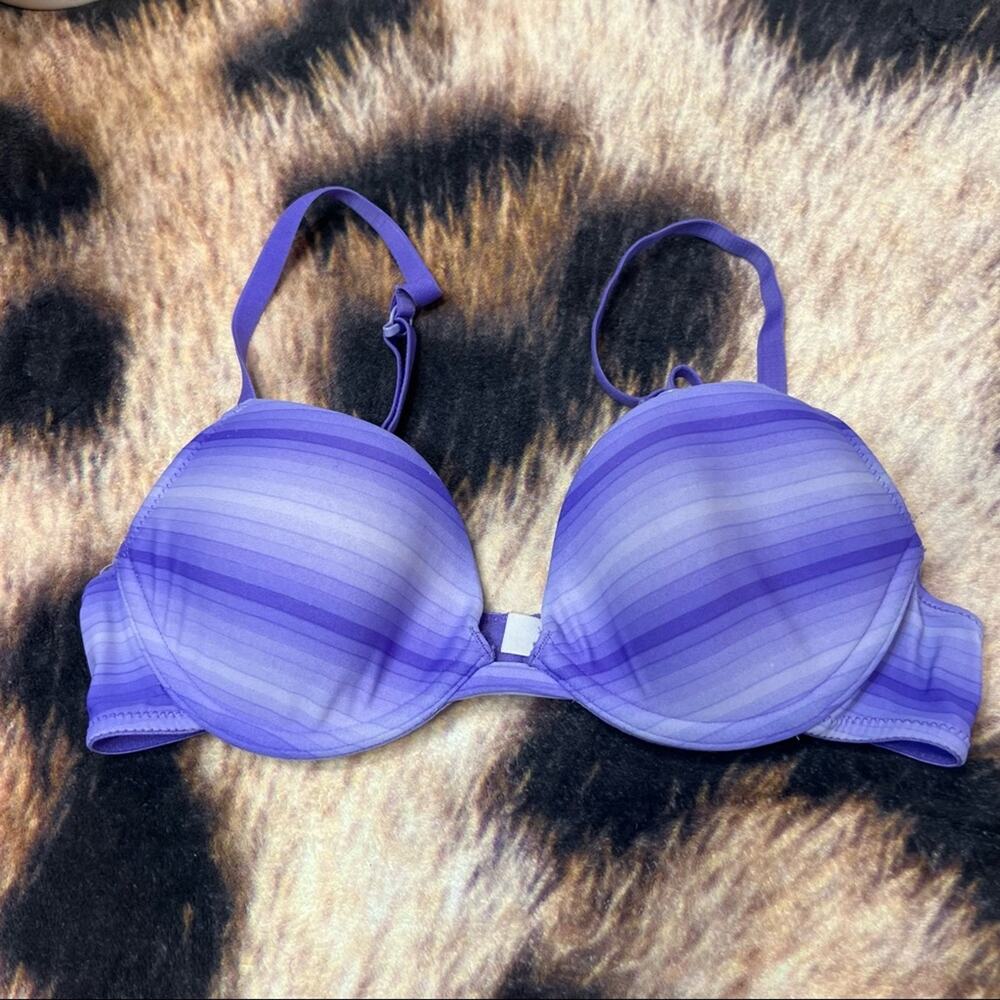 Xhilaration T-Shirt Push Up Bra Purple Stripe Women's Size 34A Plunging Plunge